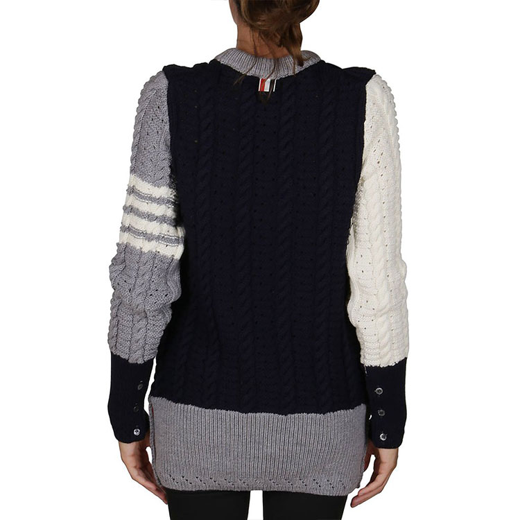 (Women) THOM BROWNE FW21 Black Wool Sweater with Logo & Striped Contrast Design. FKA341F-Y1022-996 圖 5