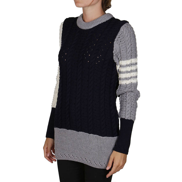 (Women) THOM BROWNE FW21 Black Wool Sweater with Logo & Striped Contrast Design. FKA341F-Y1022-996 圖 6