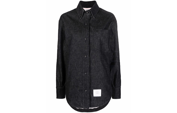 (Women) Thom Browne FW21 Four-Bar Stripe Shirt Jacket Black FLD005X-03028-001