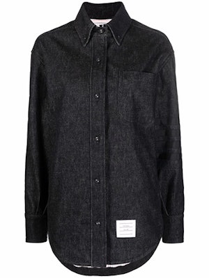 (Women) Thom Browne FW21 Four-Bar Stripe Shirt Jacket Black FLD005X-03028-001 Order (Women) Thom Browne FW21 Four-Bar Stripe Shirt Jacket Black FLD005X-03028-001