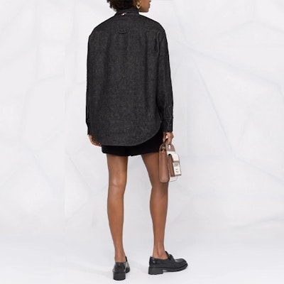 (Women) Thom Browne FW21 Four-Bar Stripe Shirt Jacket Black FLD005X-03028-001 Shop (Women) Thom Browne FW21 Four-Bar Stripe Shirt Jacket Black FLD005X-03028-001