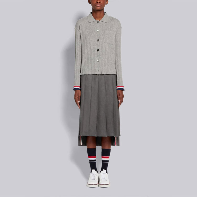 (Women) Thom Browne FW21 Grey Knit Sweater with Ribbed Striped Pattern. FJP046A-07628-055 圖 3