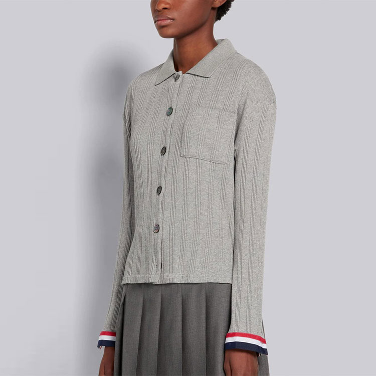 (Women) Thom Browne FW21 Grey Knit Sweater with Ribbed Striped Pattern. FJP046A-07628-055 圖 5