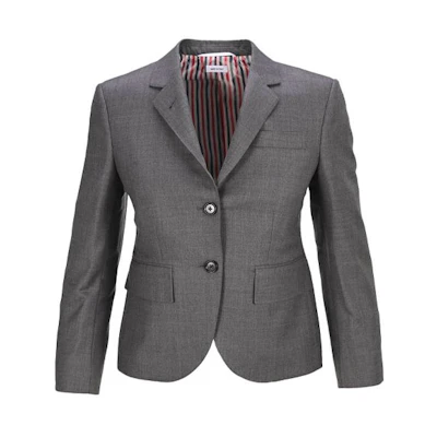 (Women) Thom Browne FW21 Grey Single-Breasted Blazer with Notched Lapel. FBC010V-00626-035