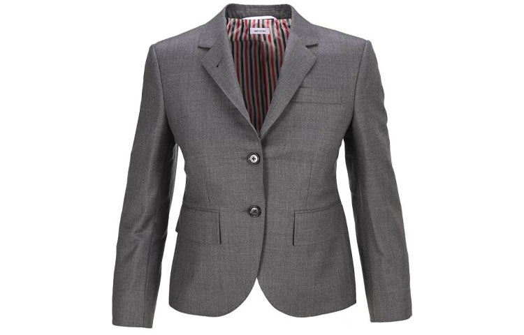 Order (W) 톰 브라운 FW21 그레이 싱글 브레스티드 노치드 라펠 블레이저. FBC010V-00626-035