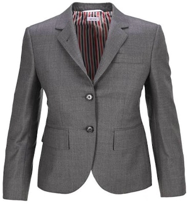 (W) Thom Browne FW21 Blazer Abu-Abu Single-Breasted dengan Kerah Notched. FBC010V-00626-035 Order (W) Thom Browne FW21 Blazer Abu-Abu Single-Breasted dengan Kerah Notched. FBC010V-00626-035