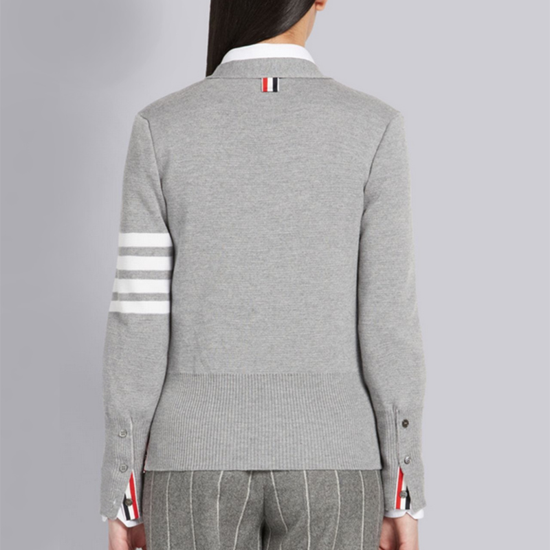 (Women) Thom Browne FW21 Grey V-Neck Wool Striped Slim Cardigan Sweater. FKC207A-00014-055 圖 5