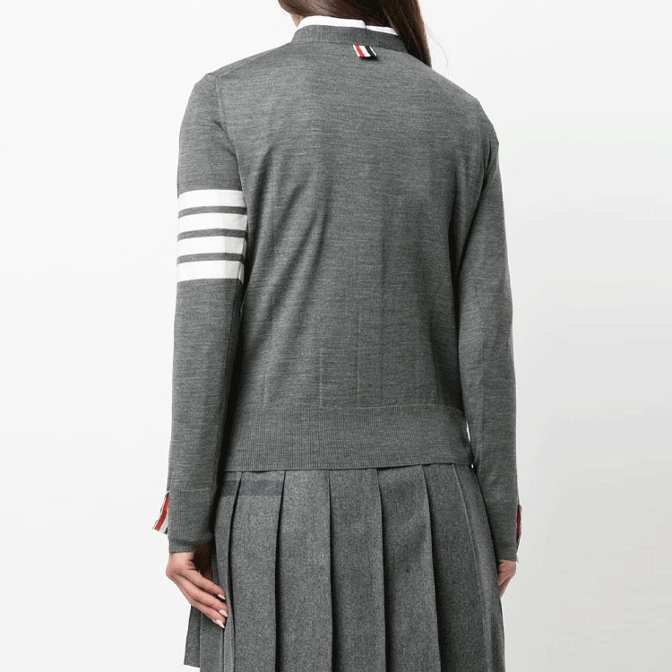 (Women) Thom Browne FW21 Grey Wool Knit Sweater with Four-Stripe V-Neck FKC334A-Y1014-035 圖 5