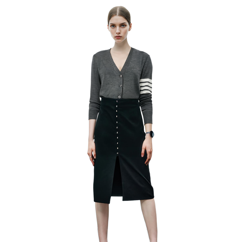 (Women) Thom Browne FW21 Grey Wool Knit Sweater with Four-Stripe V-Neck FKC334A-Y1014-035 圖 6