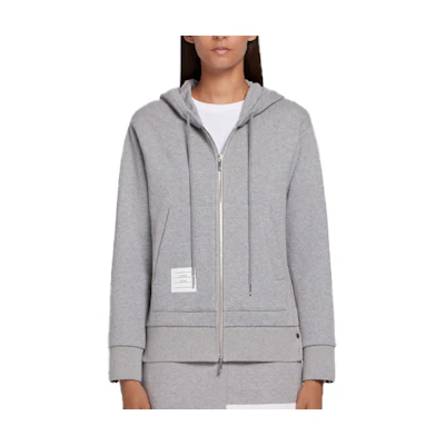 (Women) Thom Browne FW21 Grey Zip Hoodie with Back Center Stripe Detailing FJT051A-03377-055