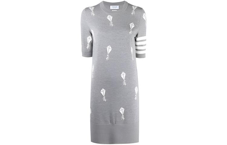 (Women) THOM BROWNE FW21 Kite Pattern Knit Short Sleeve Dress Women’s Grey FKD134AY1002-055