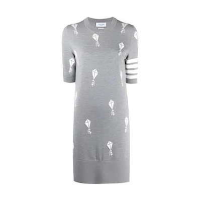 (Women) THOM BROWNE FW21 Kite Pattern Knit Short Sleeve Dress Women’s Grey FKD134AY1002-055