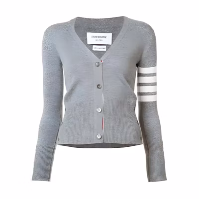 (Women) Thom Browne FW21 Side Stripe Cashmere Sweater Gray FKC001A-00011-055