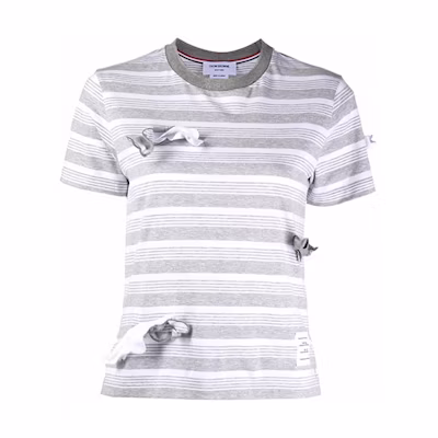 (Women) THOM BROWNE FW21 Striped Appliqué Crewneck Short Sleeve T-Shirt. FJS105E-07998-065