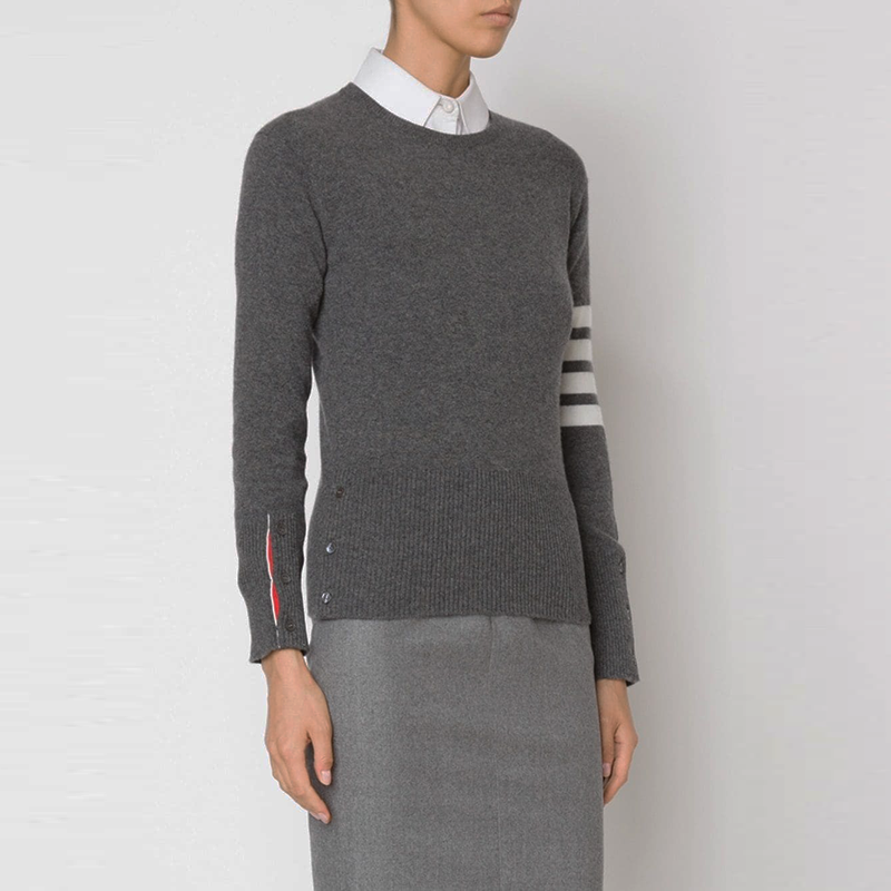 (Women) THOM BROWNE FW21 Striped Crewneck Cashmere Sweater Grey FKA001A-00011-035 圖 4