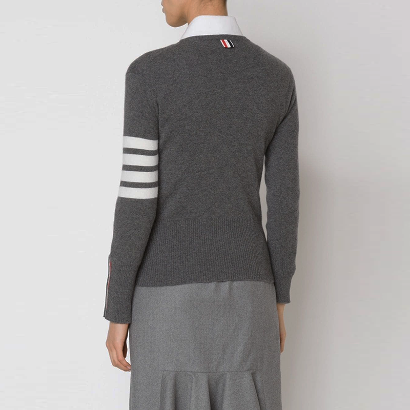 (Women) THOM BROWNE FW21 Striped Crewneck Cashmere Sweater Grey FKA001A-00011-035 圖 5