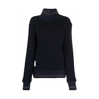 (Women) THOM BROWNE FW21 Waffle Knit Wool Turtleneck Sweater Women’s Blue FJS092A-05396-415