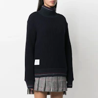 Shop (W) THOM BROWNE FW21 女士藍色羊毛高領針織毛衣 FJS092A-05396-415