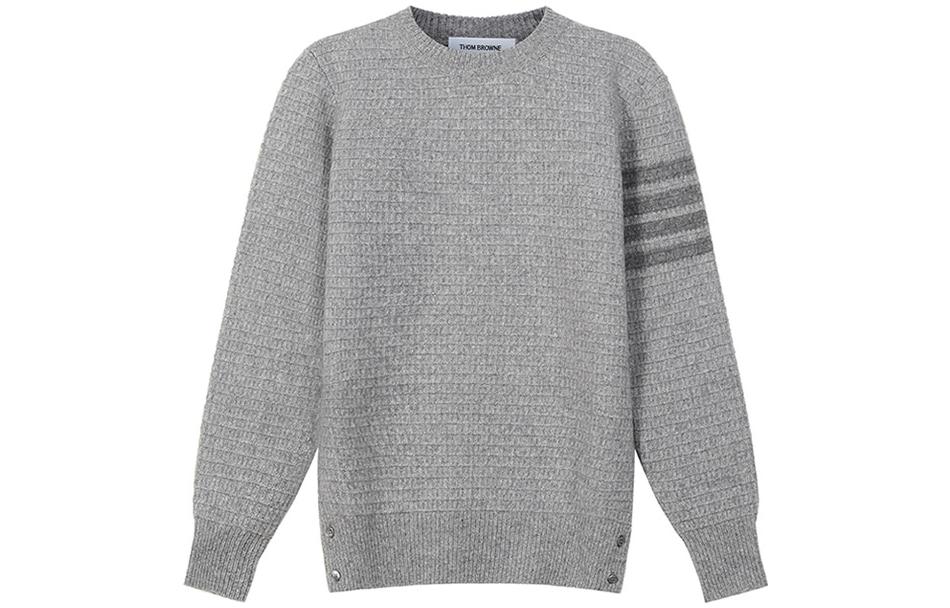 (Women) THOM BROWNE FW22  4-Bar Jacquard Crewneck Knit Sweater Light Grey FKA359A-Y1501-055