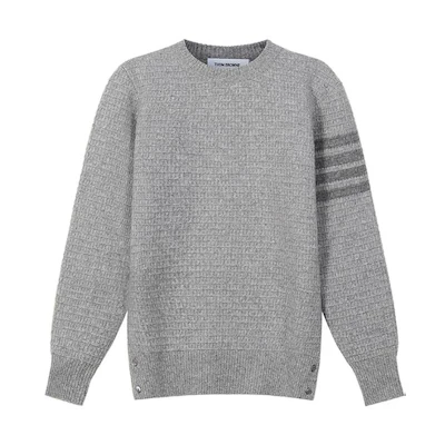 (Women) THOM BROWNE FW22 4-Bar Jacquard Crewneck Knit Sweater Light Grey FKA359A-Y1501-055