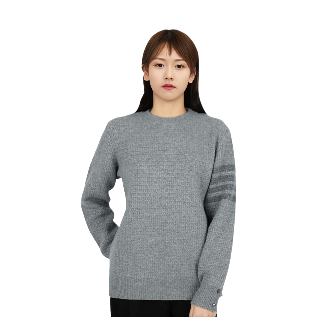 (Women) THOM BROWNE FW22  4-Bar Jacquard Crewneck Knit Sweater Light Grey FKA359A-Y1501-055 圖 4