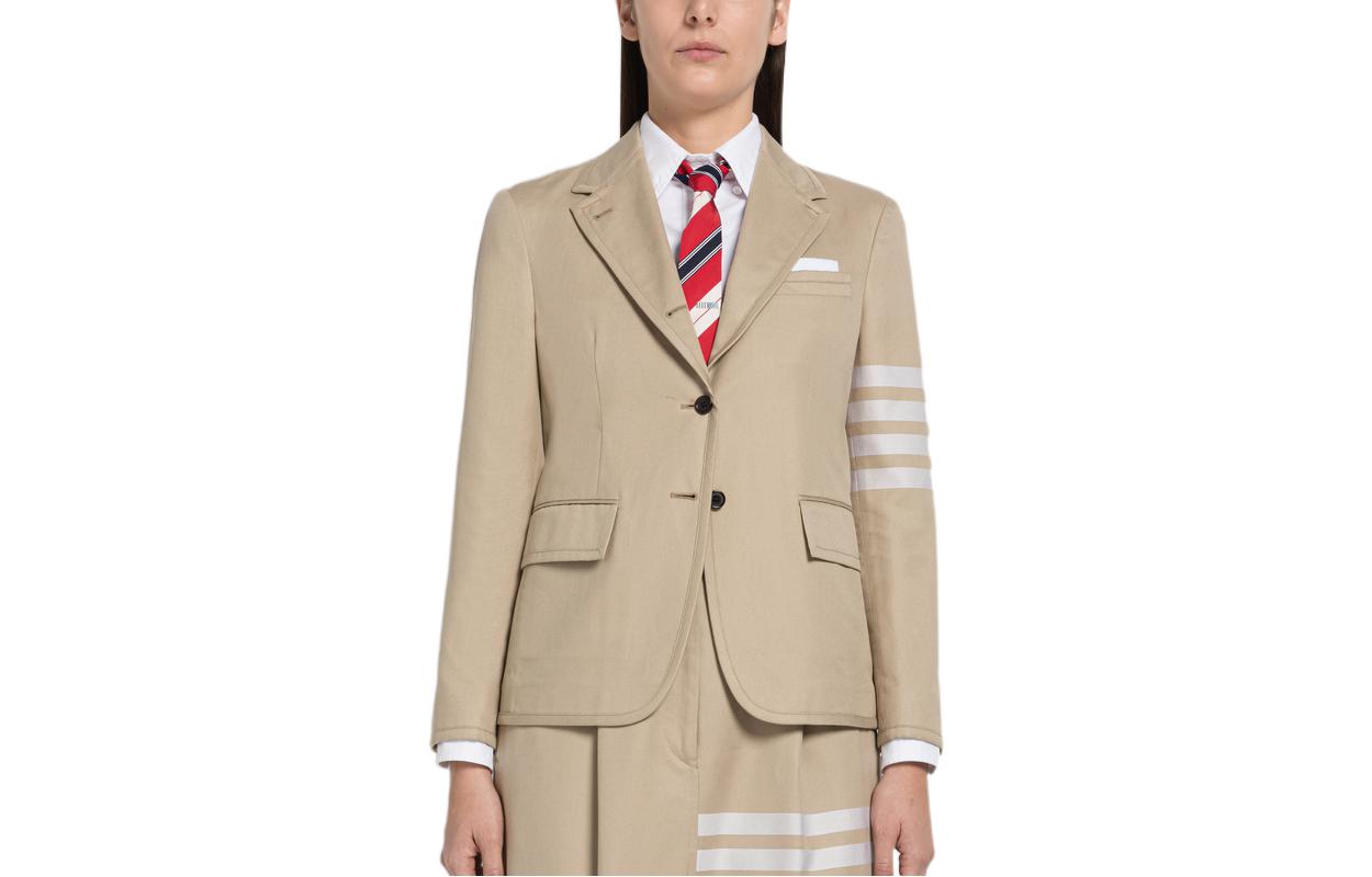 (Women) Thom Browne FW22  Beige Cotton Blazer with Four-Bar Stripes. FBC816A-07890-275