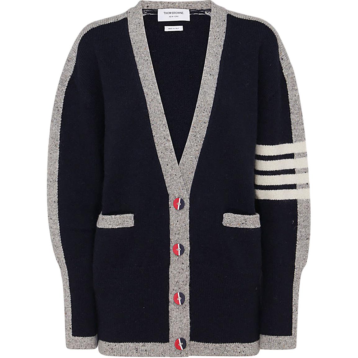 (Women) THOM BROWNE FW22  Blue V-Neck Knit Cardigan with Four Stripes. FKC476A-Y1032-415