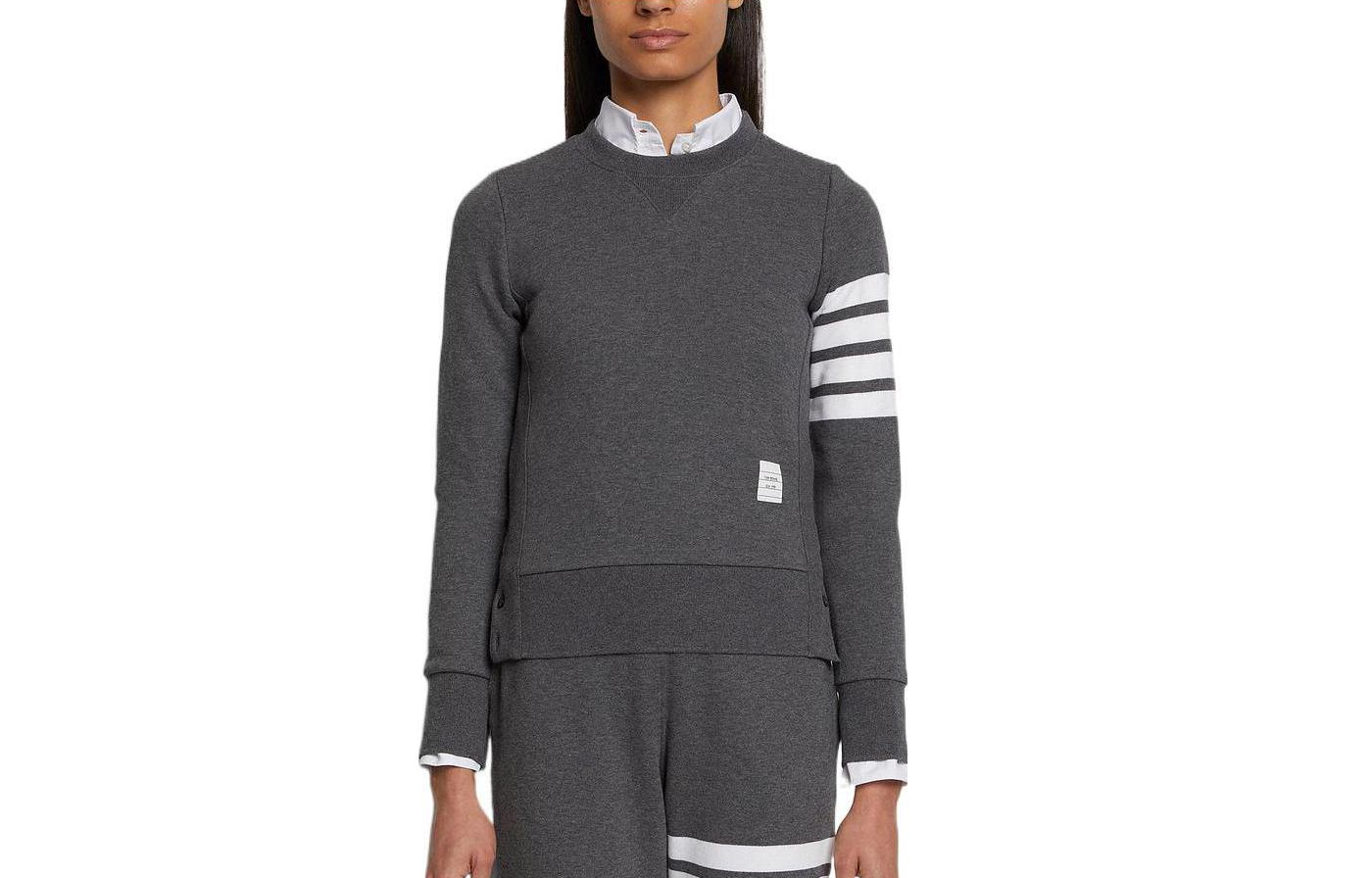 (Women) Thom Browne FW22  Classic 4-Bar Grey Crewneck Sweatshirt Dark Grey. FJT002A-00535-025