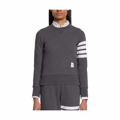 (Women) Thom Browne FW22 Classic 4-Bar Grey Crewneck Sweatshirt Dark Grey. FJT002A-00535-025