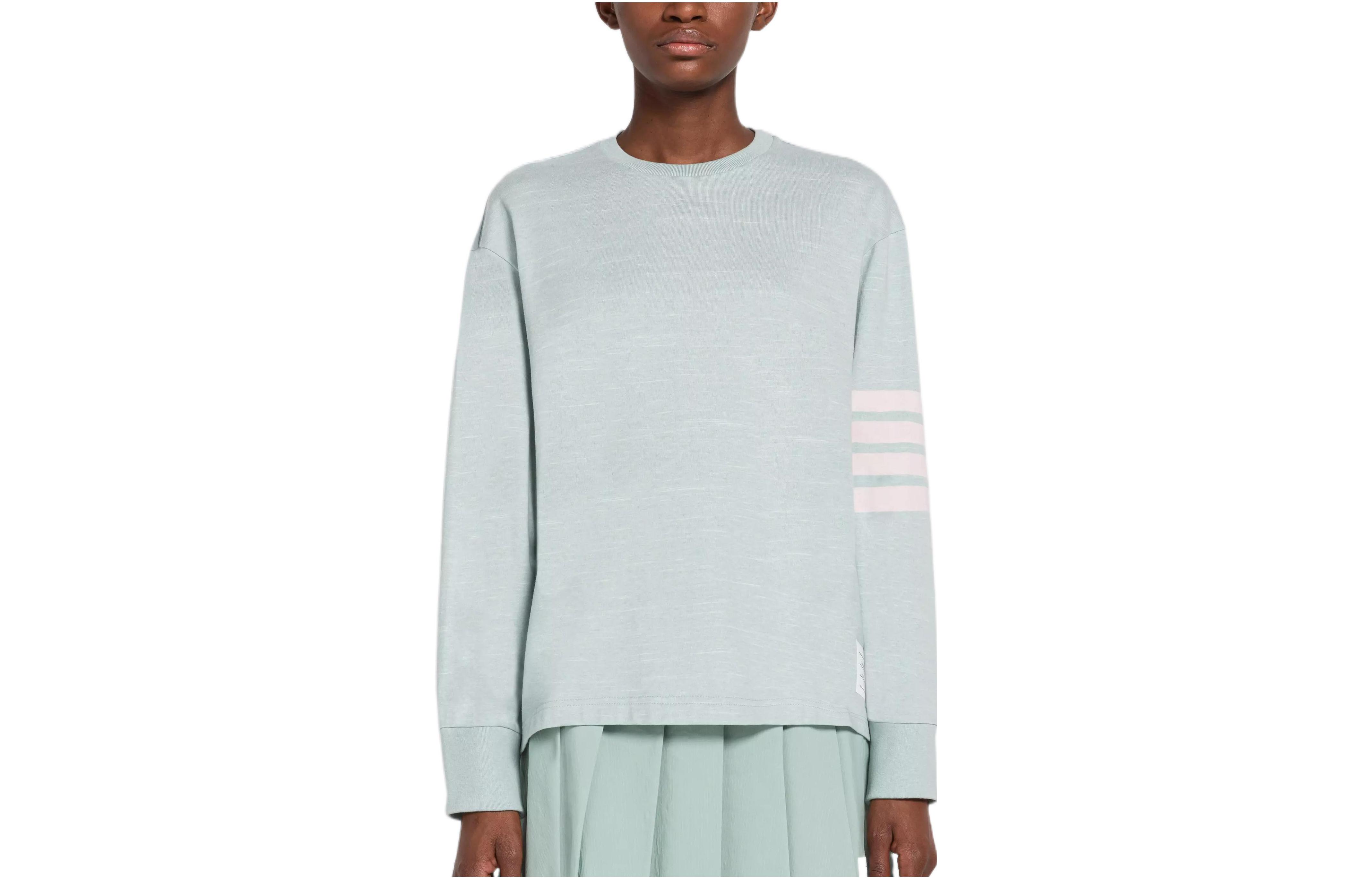 (Women) Thom Browne FW22  Green 4-Bar Stripe Pullover T-Shirt. FJS066A-06221-450