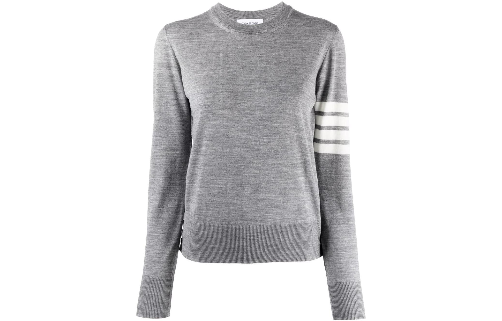 (Women) THOM BROWNE FW22  Grey Colorblock Striped Wool Knit Sweater. FKA280-AY1014-055