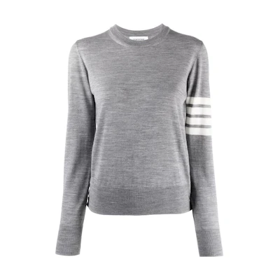 (Women) THOM BROWNE FW22 Grey Colorblock Striped Wool Knit Sweater. FKA280-AY1014-055