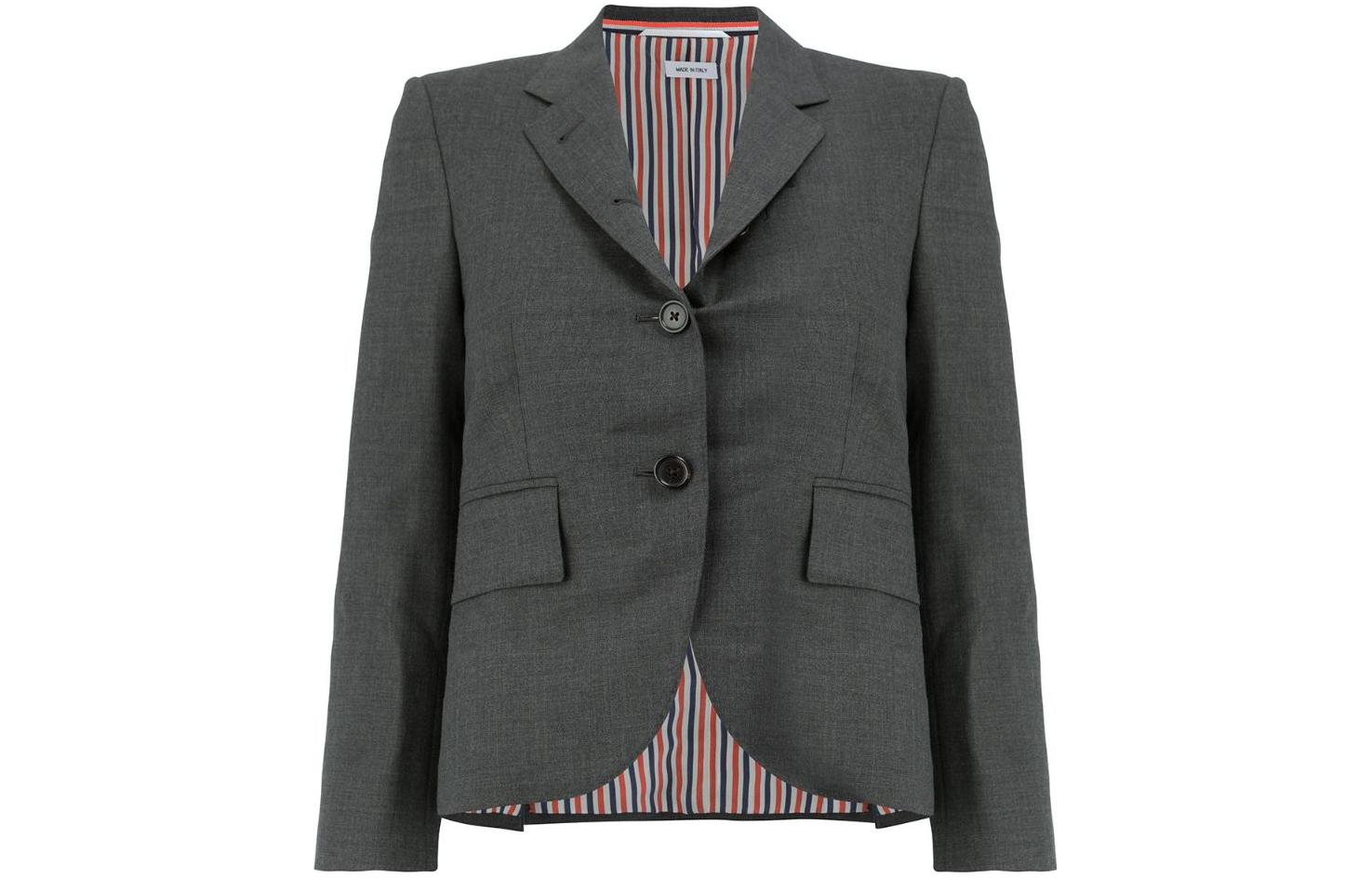 (Women) THOM BROWNE FW22  Grey Single-Breasted Long-Sleeve Blazer Jacket FBC010A-00626-025