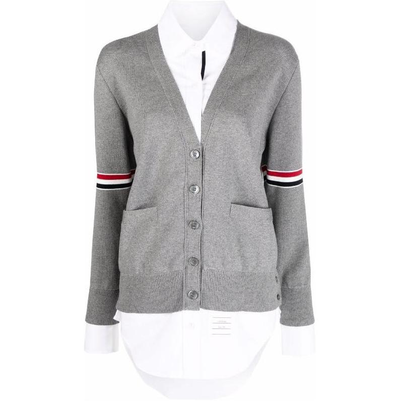(Women) Thom Browne FW22  Grey Stripe Knit Long-Sleeve Single-Breasted Top FKC456A-Y3007-055