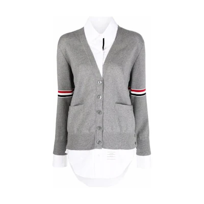 (Women) Thom Browne FW22 Grey Stripe Knit Long-Sleeve Single-Breasted Top FKC456A-Y3007-055