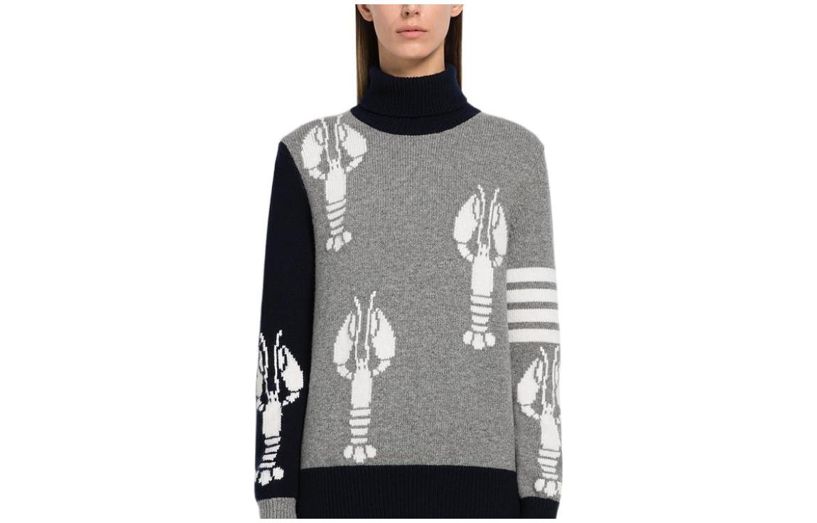 (Women) THOM BROWNE FW22  Light Gray All-Over Print High-Neck Knit Sweater. FKA380F-Y1029-055