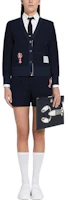 Lookbook (Women) THOM BROWNE FW22 Navy Blue V-Neck Button Knit Cardigan. FJT221-EJ000-3415