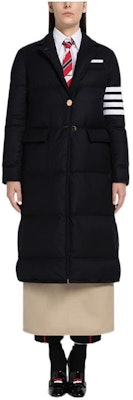 (Women) THOM BROWNE FW22 Navy Down-Filled Coat with 4-Bar Stripes. FOD070X-00626-415 Buy (Women) THOM BROWNE FW22 Navy Down-Filled Coat with 4-Bar Stripes. FOD070X-00626-415