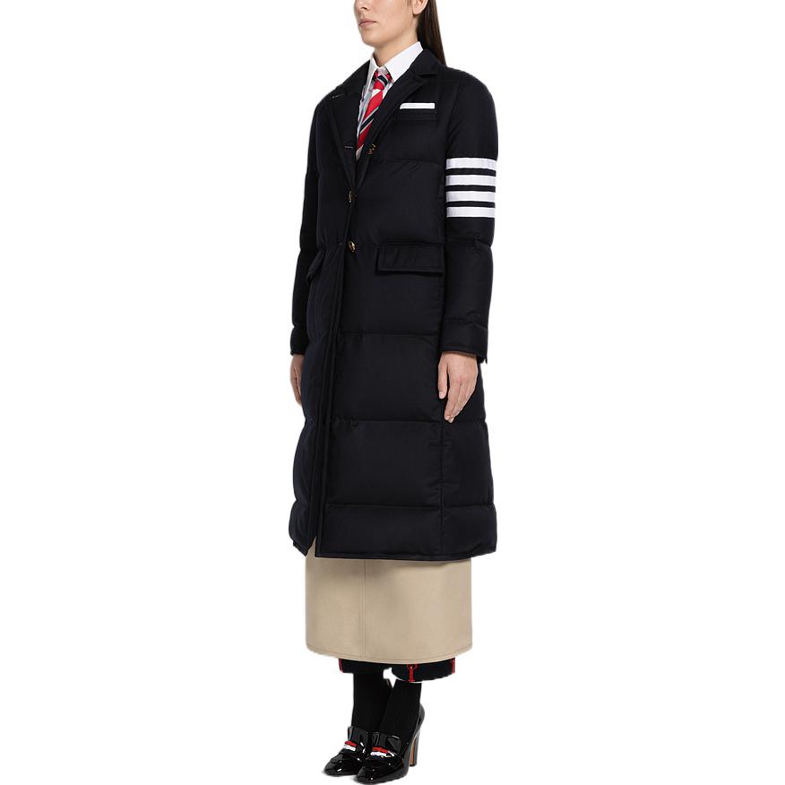 Shop (W) THOM BROWNE FW22 Abrigo Azul Marino Acolchado con Rayas 4-Bar. FOD070X-00626-415