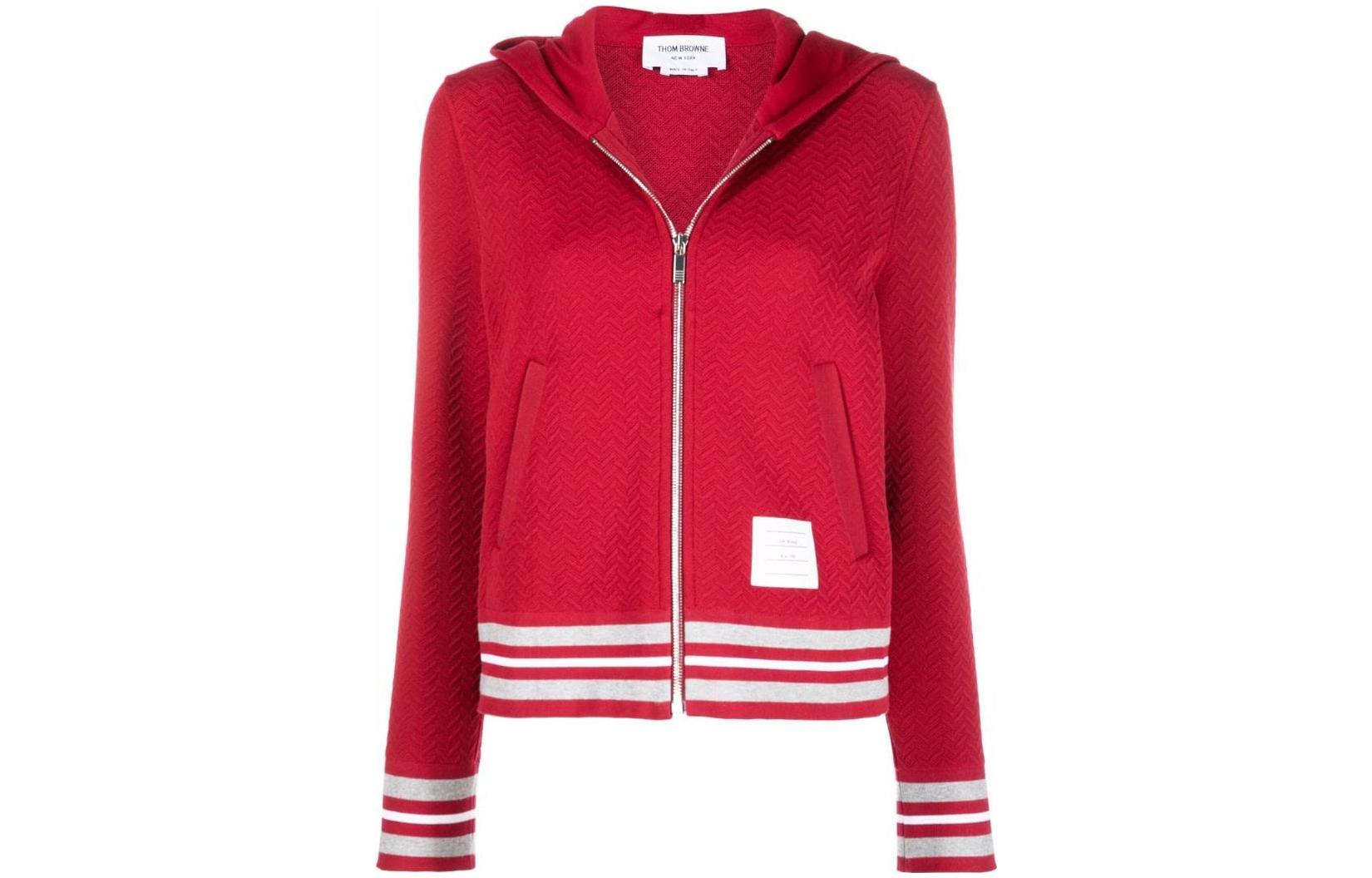 (Women) Thom Browne FW22  Red Striped Zipper Hoodie Jacket. FJT240A-J0033-601