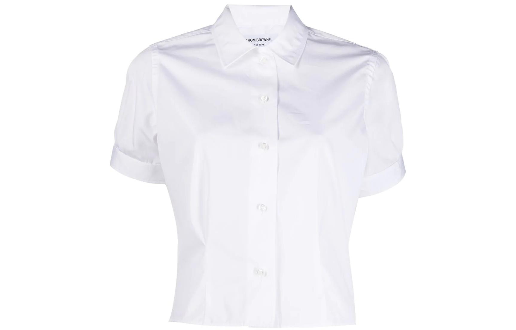 (Women) Thom Browne FW22  Short-Sleeve Single-Breasted White Shirt. FLL138A-03113-100