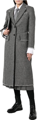 (Women) THOM BROWNE FW22 Single-Breasted Frayed Edge Overcoat Grey. FOC320W05385-035 Lookbook (Women) THOM BROWNE FW22 Single-Breasted Frayed Edge Overcoat Grey. FOC320W05385-035