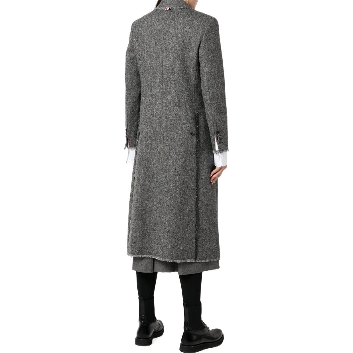 Shop (W) Abrigo Thom Browne FW22 Gris de un solo pecho con bordes deshilachados. FOC320W05385-035