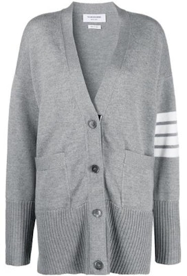(Women) Thom Browne FW22 Striped Button-Up Knit Sweater Light Grey. FKC402A-Y1002-055 Buy (Women) Thom Browne FW22 Striped Button-Up Knit Sweater Light Grey. FKC402A-Y1002-055