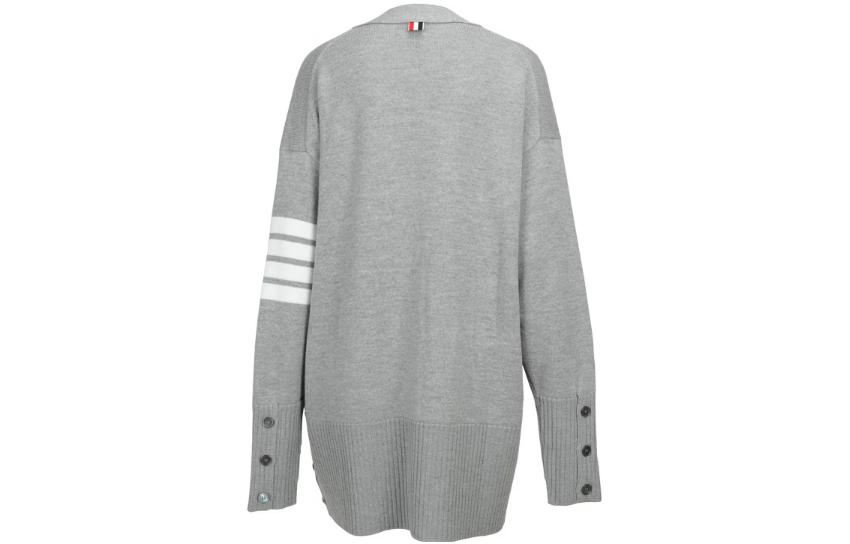 Lookbook (Women) Thom Browne FW22  Striped Button-Up Knit Sweater Light Grey. FKC402A-Y1002-055