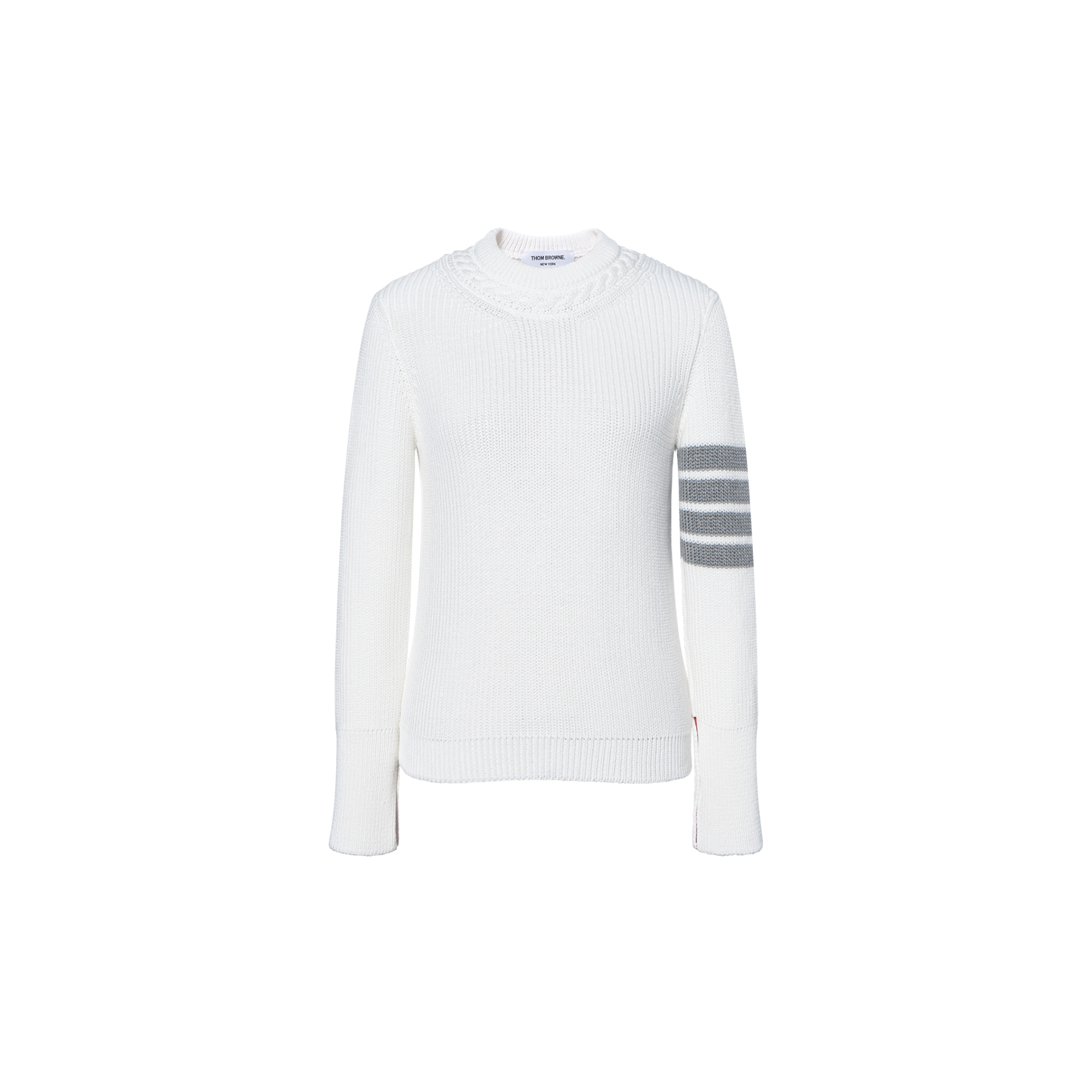 (Women) THOM BROWNE FW22  Striped Crewneck Sweater White. FKA410A-Y3017-100