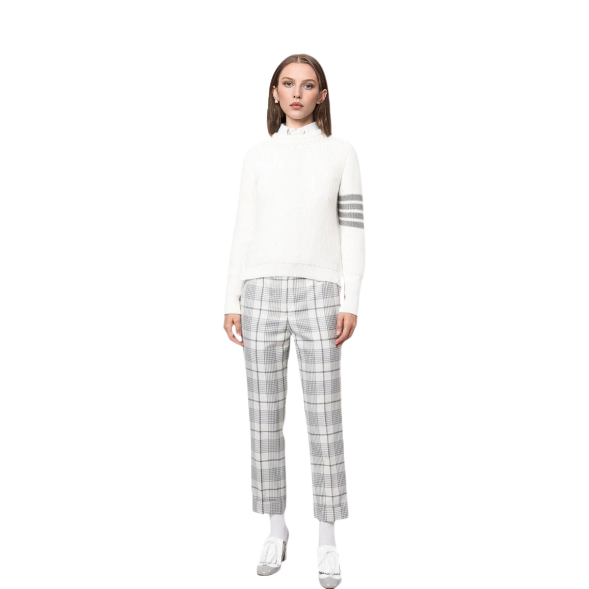 (Women) THOM BROWNE FW22  Striped Crewneck Sweater White. FKA410A-Y3017-100 圖 3