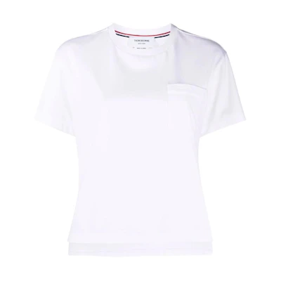 (Women) THOM BROWNE FW22 White Pocket Crewneck T-Shirt Back to School Edition FJS123A-00042-100