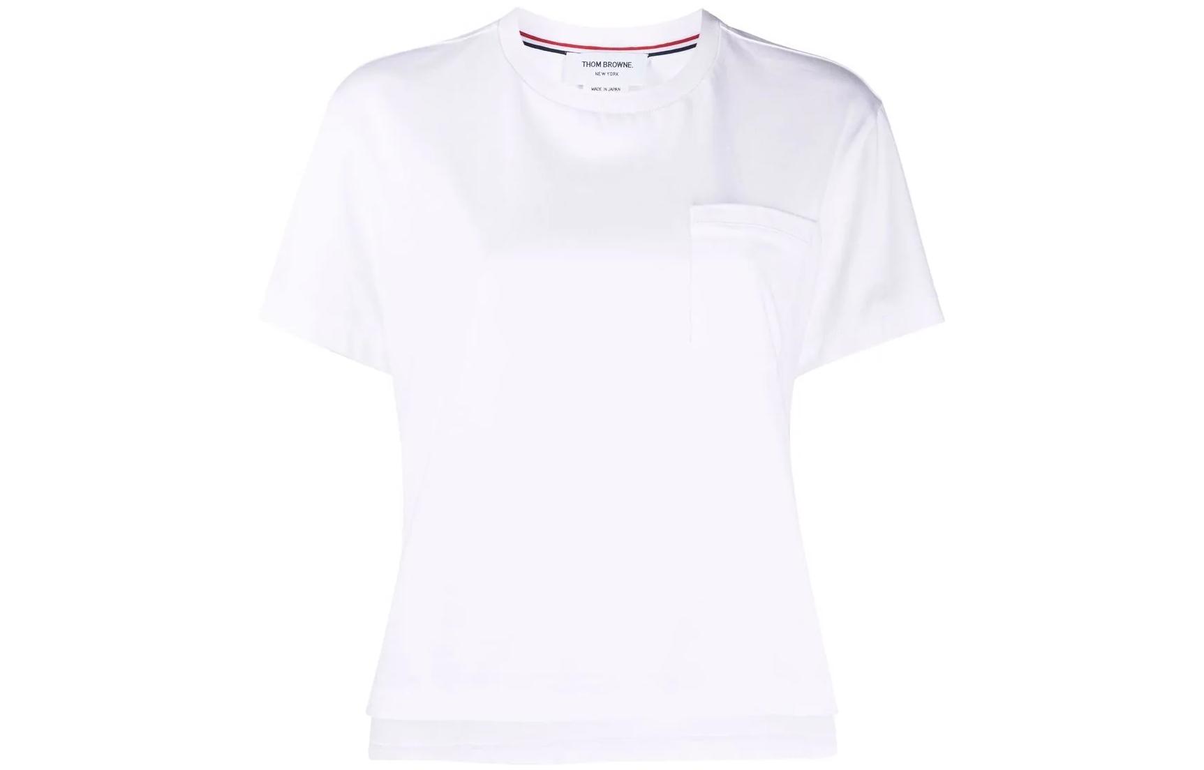 (Women) THOM BROWNE FW22  White Pocket Crewneck T-Shirt Back to School Edition FJS123A-00042-100 圖 2