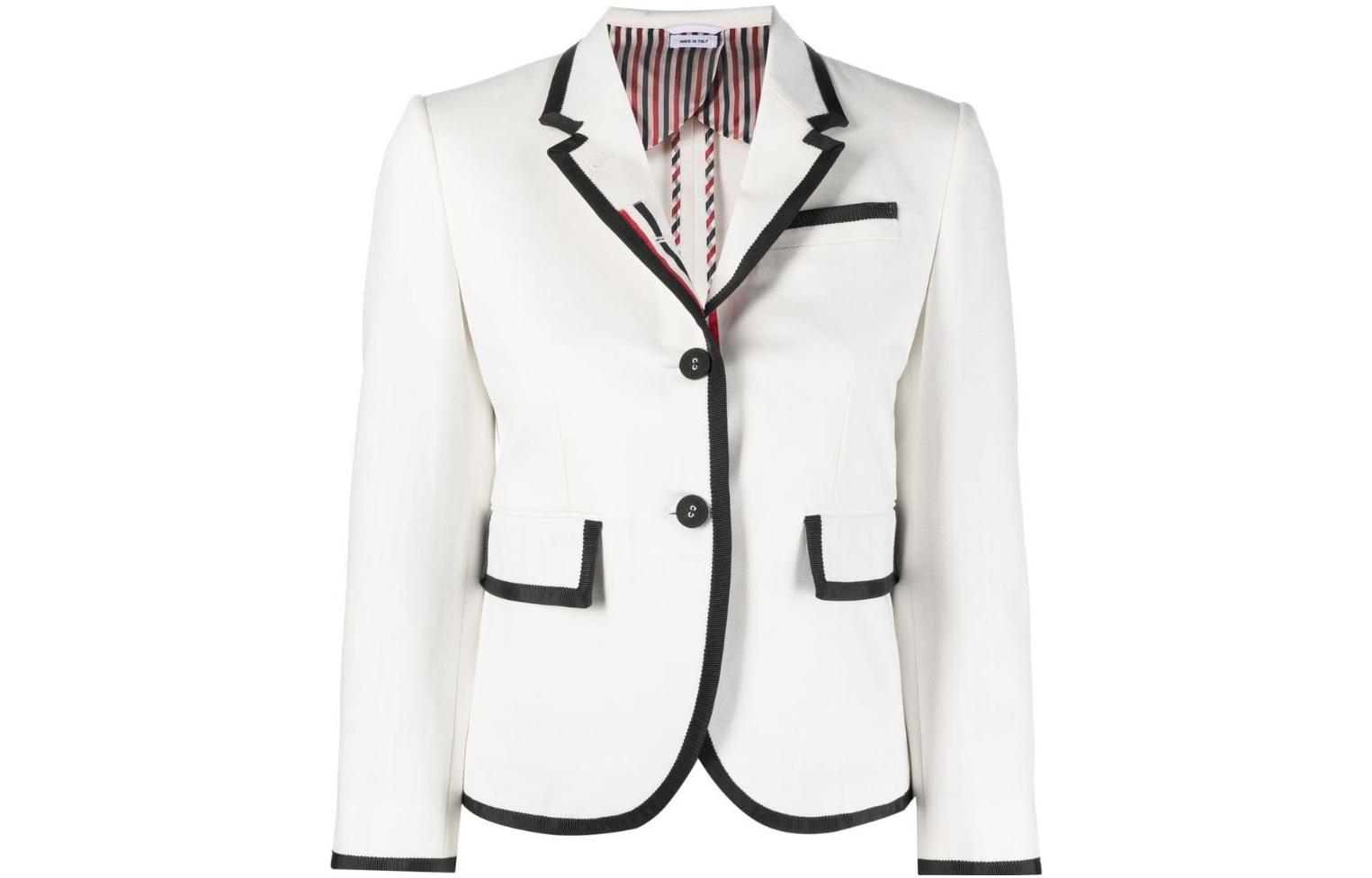 (Women) THOM BROWNE FW22  White Single-Breasted Long-Sleeve Blazer. FBC010B-07554-100